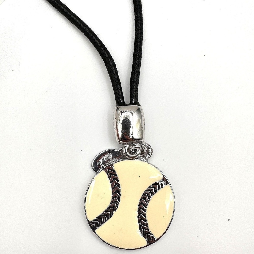 Vintage 90s Cookie‎ Lee Silver Tone Black Cord Baseball Charm Bracelet Jewelry